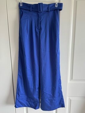 High-Waist Wide Leg Belted Trousers - Blue